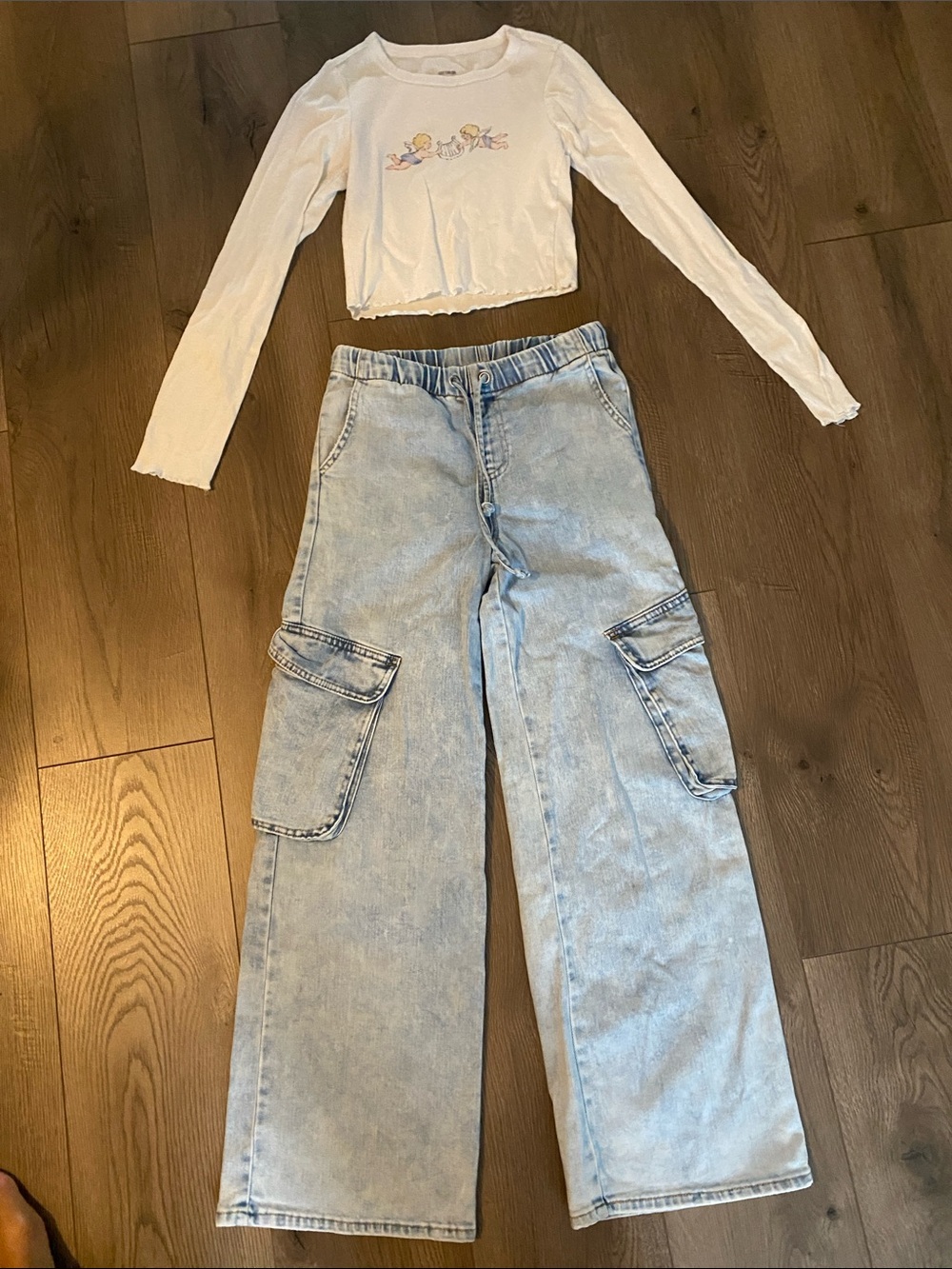 Tractr Pale Blue Wide-Leg Cargo Jeans